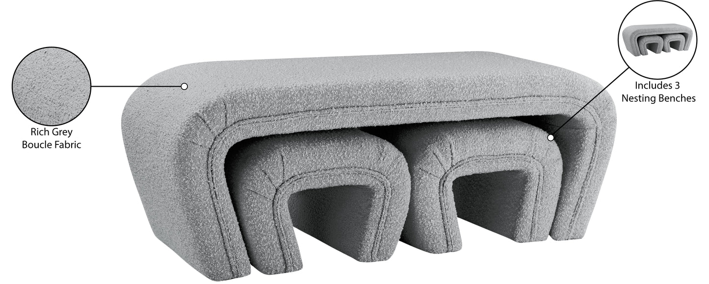 jasmine grey boucle fabric bench grey