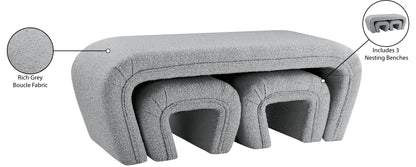 Jasmine Grey Boucle Fabric Bench Grey