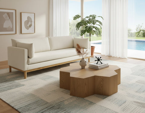 Florence 89.5" Cream Linen Textured Fabric Upholstered Sofa, 1 Piece