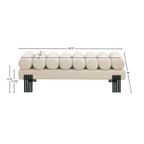 Hudson Beige Linen Textured Fabric Bench Beige