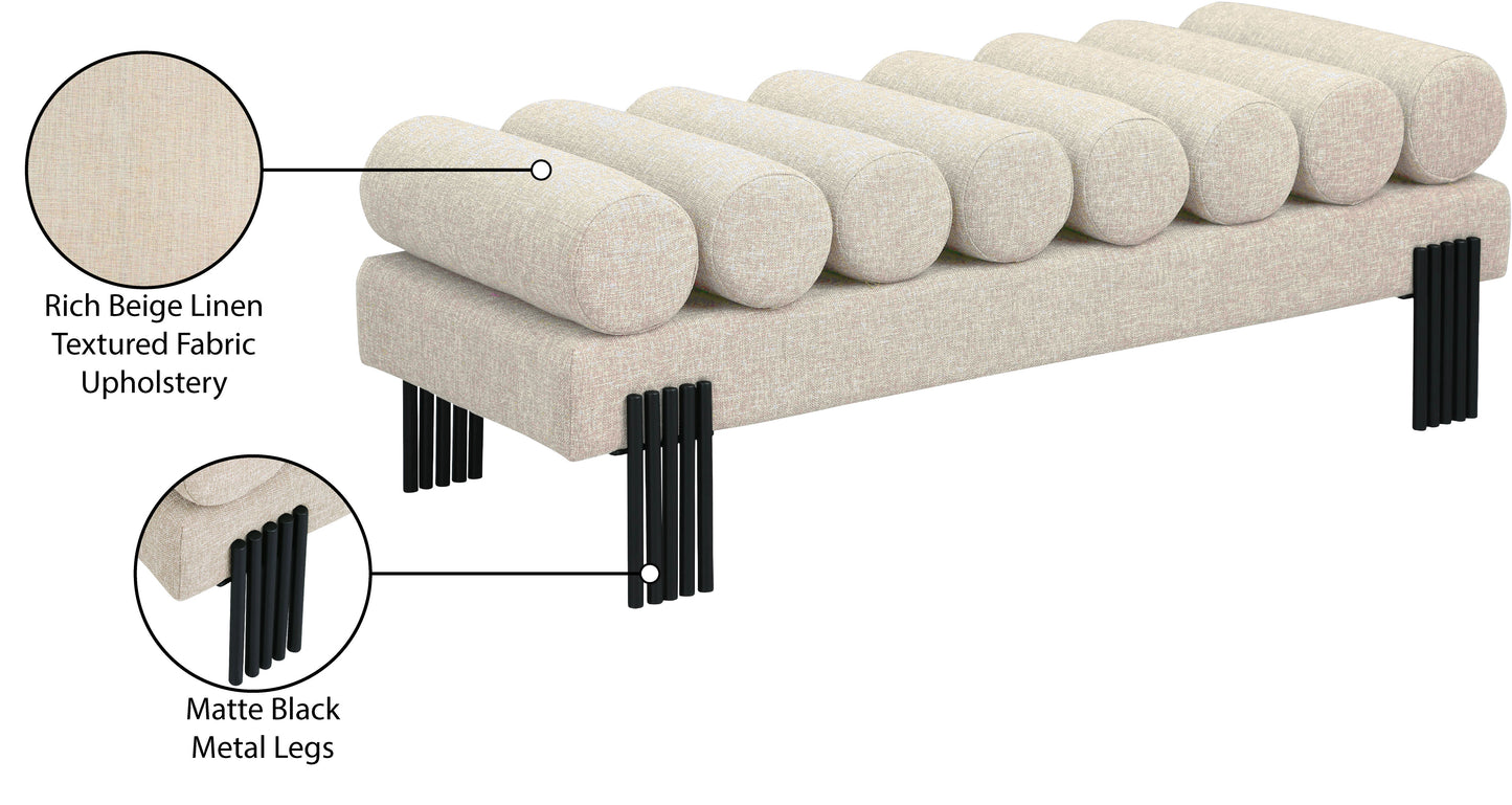 hudson beige linen textured fabric bench beige