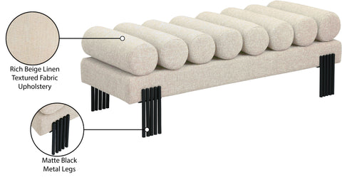 Hudson Beige Linen Textured Fabric Bench Beige