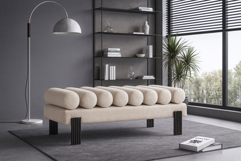 Reese Beige Linen Textured Fabric Upholstered Bench, 1 Piece