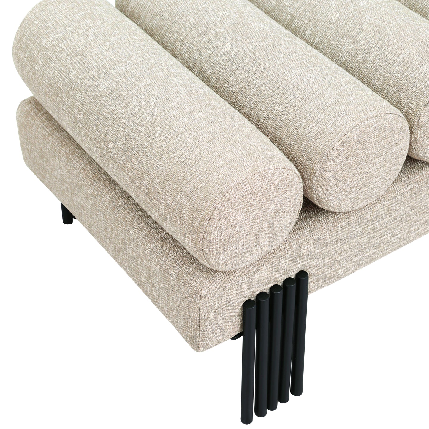 hudson beige linen textured fabric bench beige