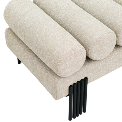 Hudson Beige Linen Textured Fabric Bench Beige