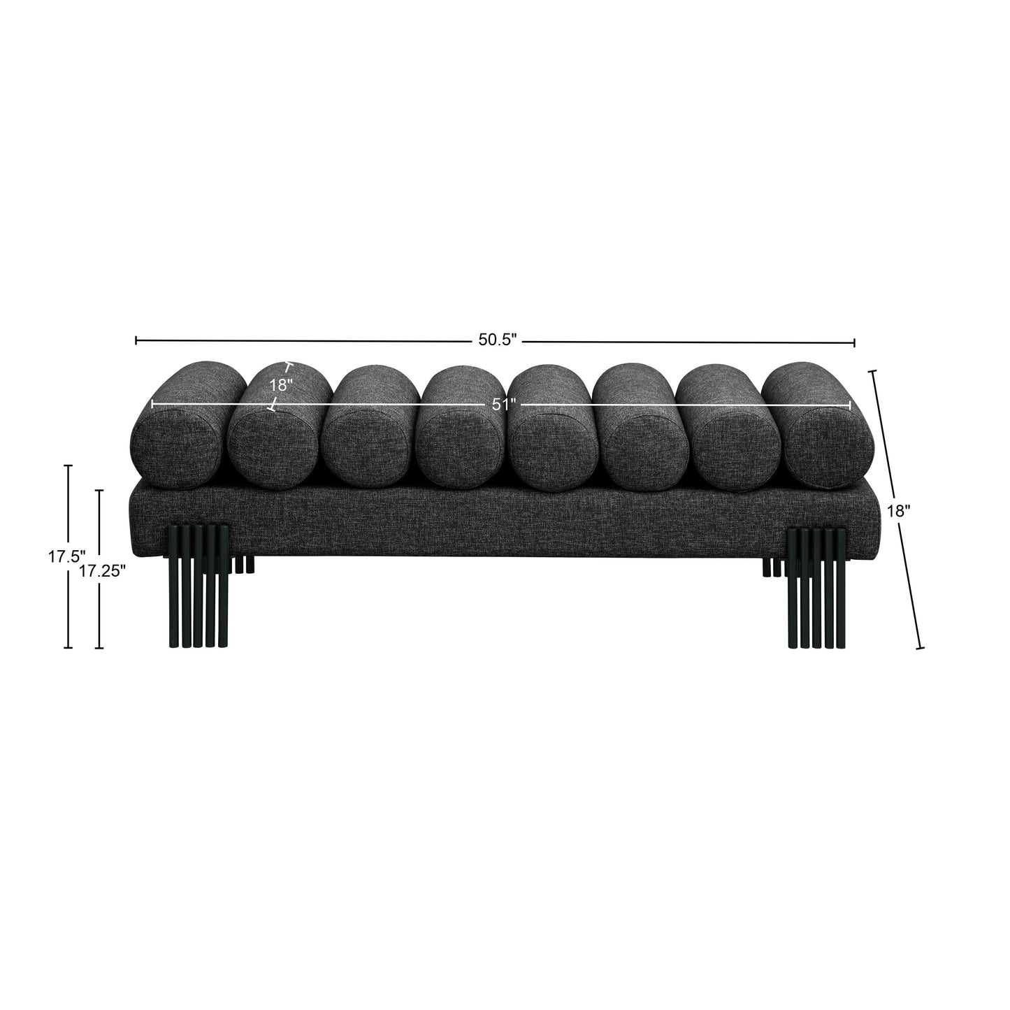 hudson black linen textured fabric bench black