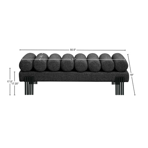 Hudson Black Linen Textured Fabric Bench Black
