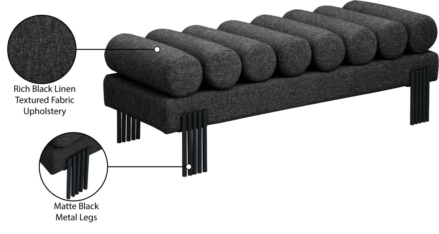 hudson black linen textured fabric bench black