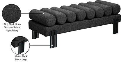 Hudson Black Linen Textured Fabric Bench Black