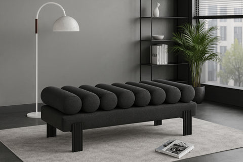 Reese Black Linen Textured Fabric Upholstered Bench, 1 Piece