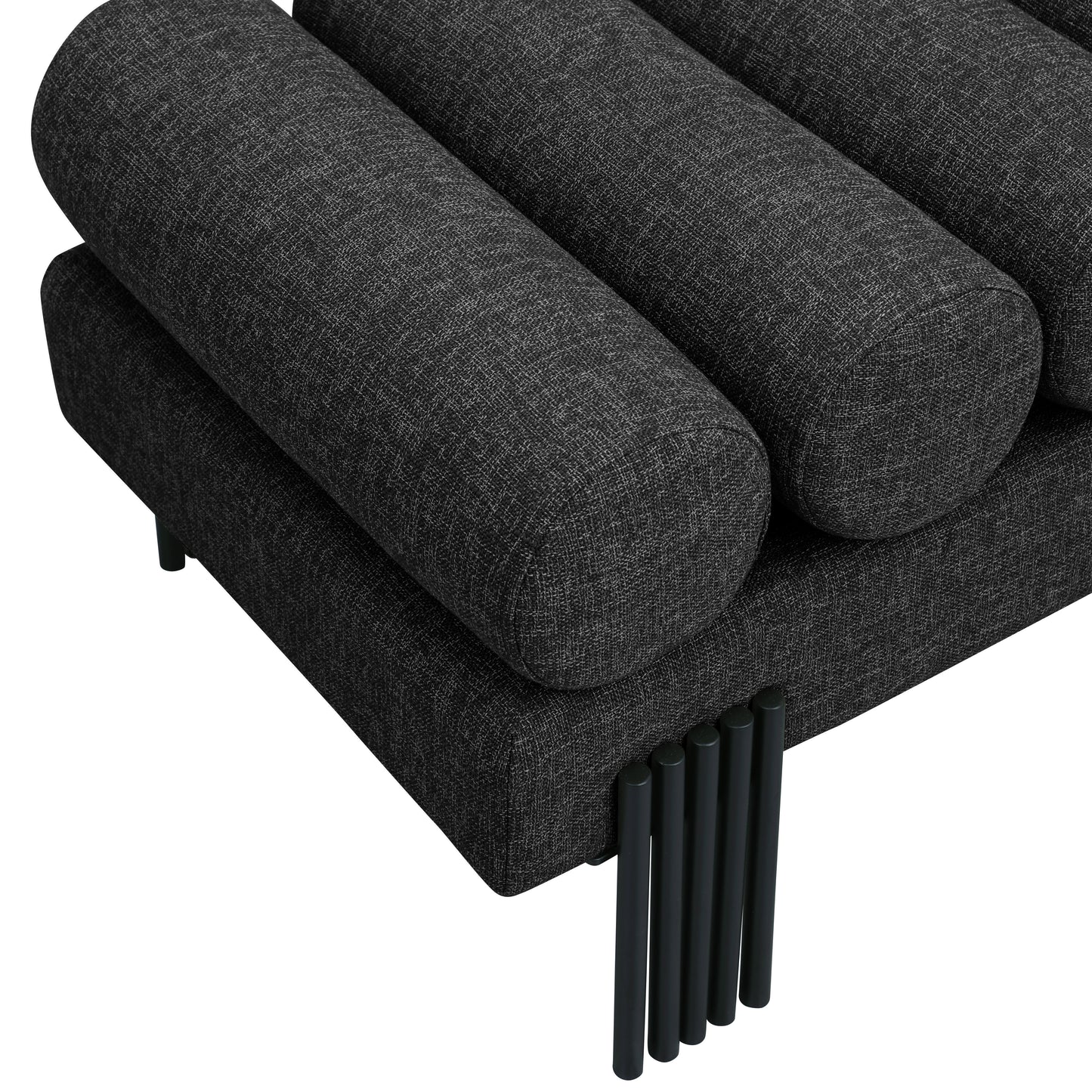 hudson black linen textured fabric bench black