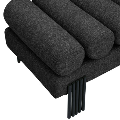 Hudson Black Linen Textured Fabric Bench Black