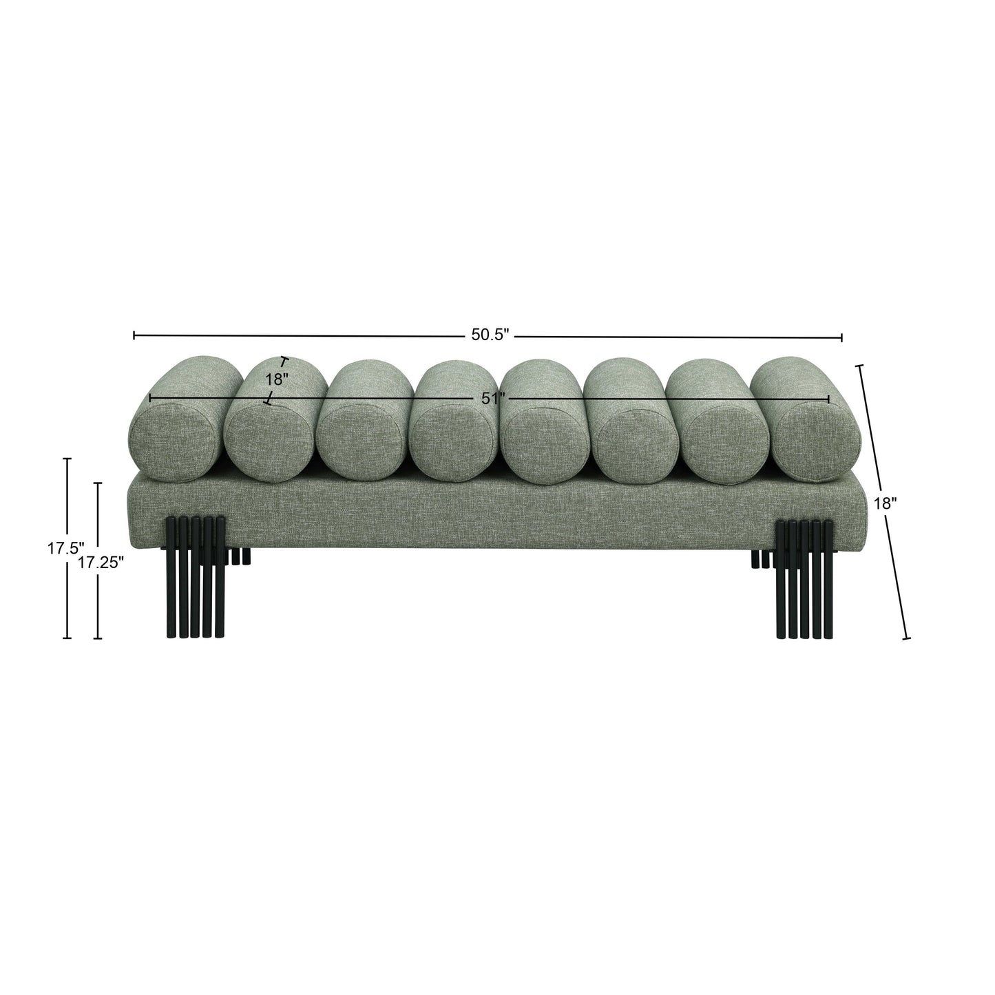 hudson green linen textured fabric bench green