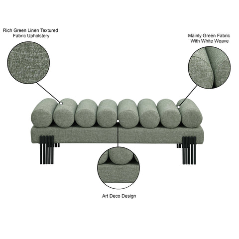 Reese Green Linen Textured Fabric Upholstered Bench, 1 Piece