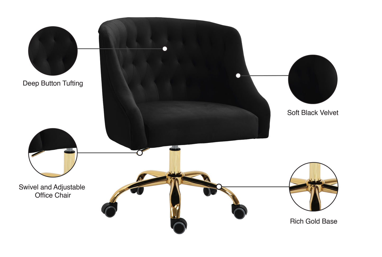 harlie black velvet office chair black