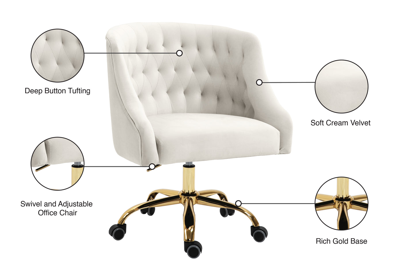 harlie cream velvet office chair cream