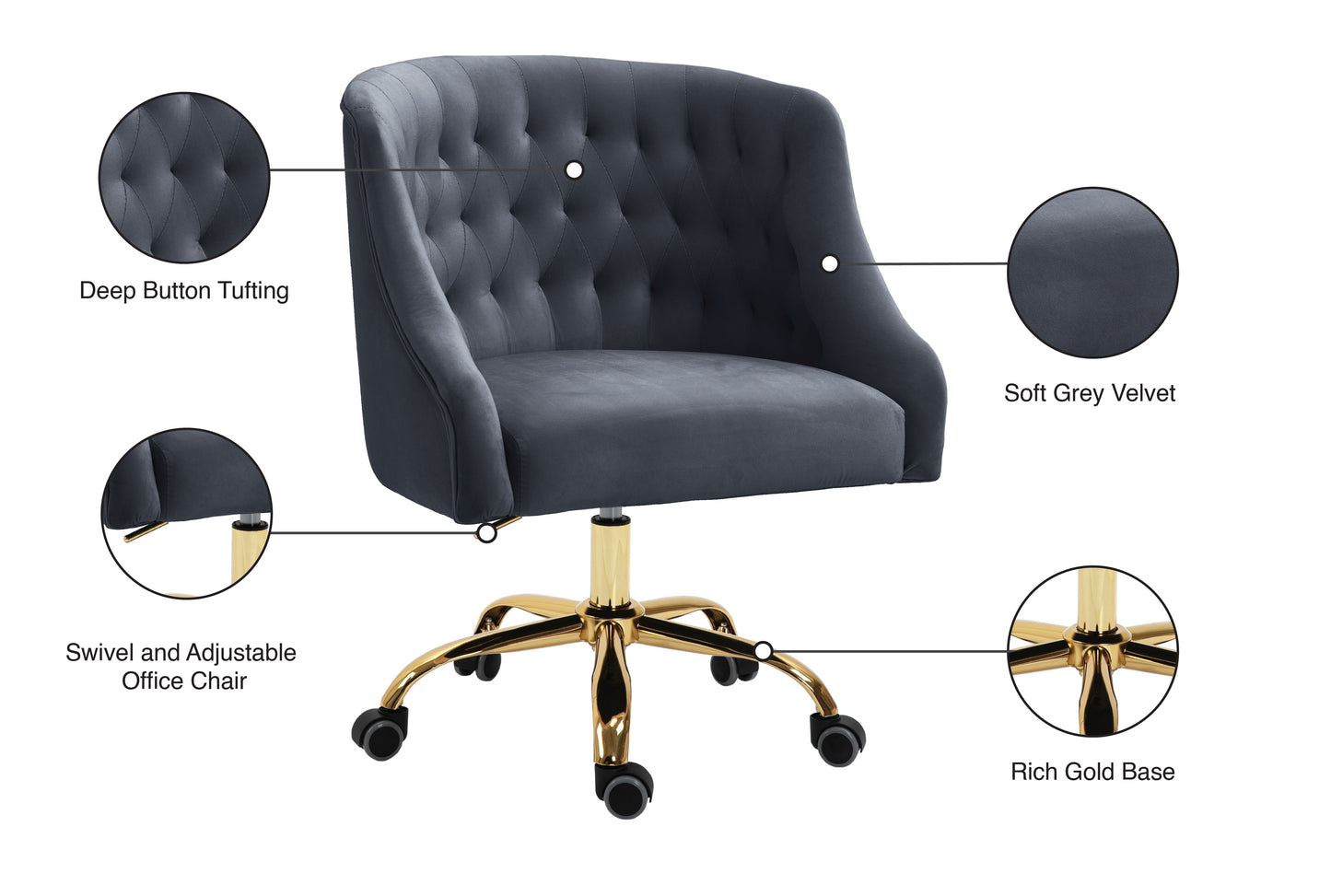 carlin grey velvet office chair