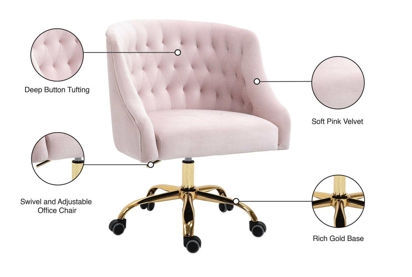 harlie pink velvet office chair pink