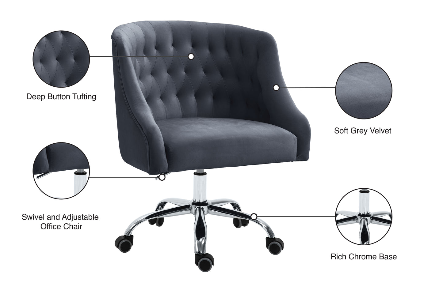 harlie grey velvet office chair grey