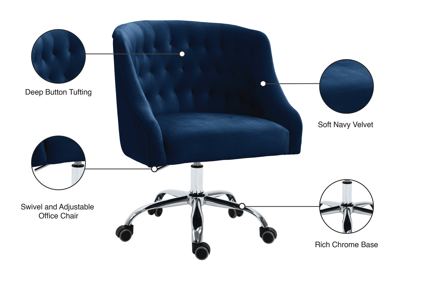 harlie navy velvet office chair navy