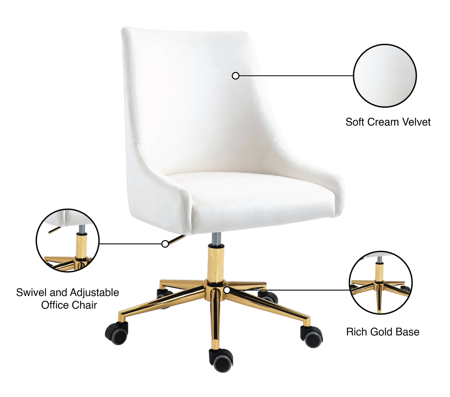 grande cream velvet office chair cream