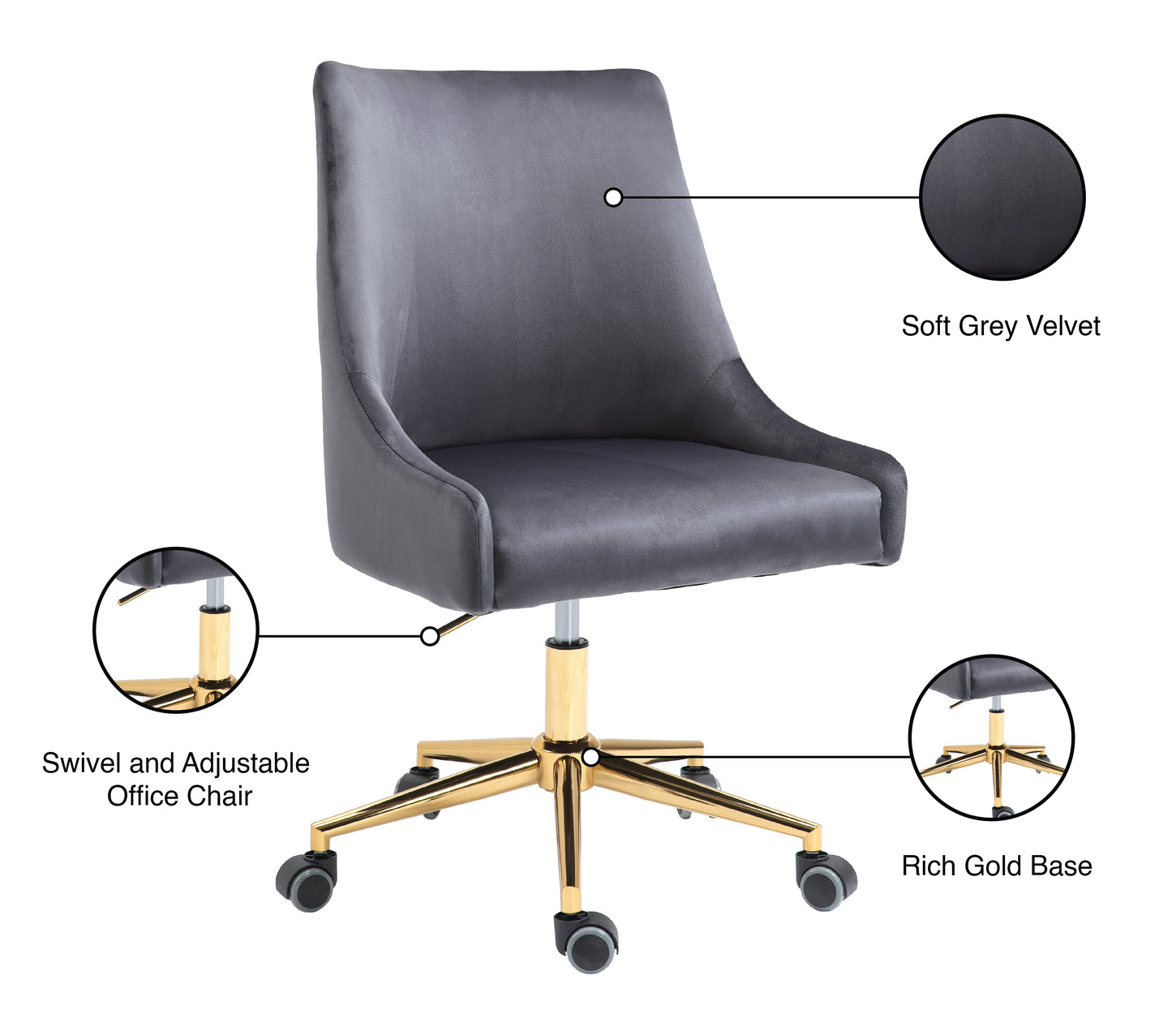 grande grey velvet office chair grey