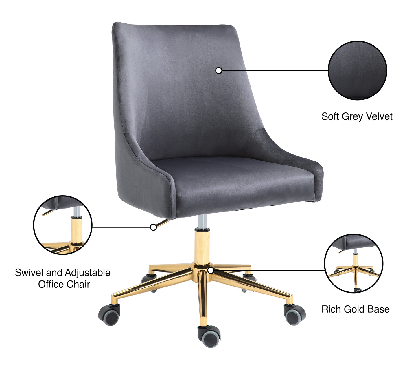 camila grey velvet office chair