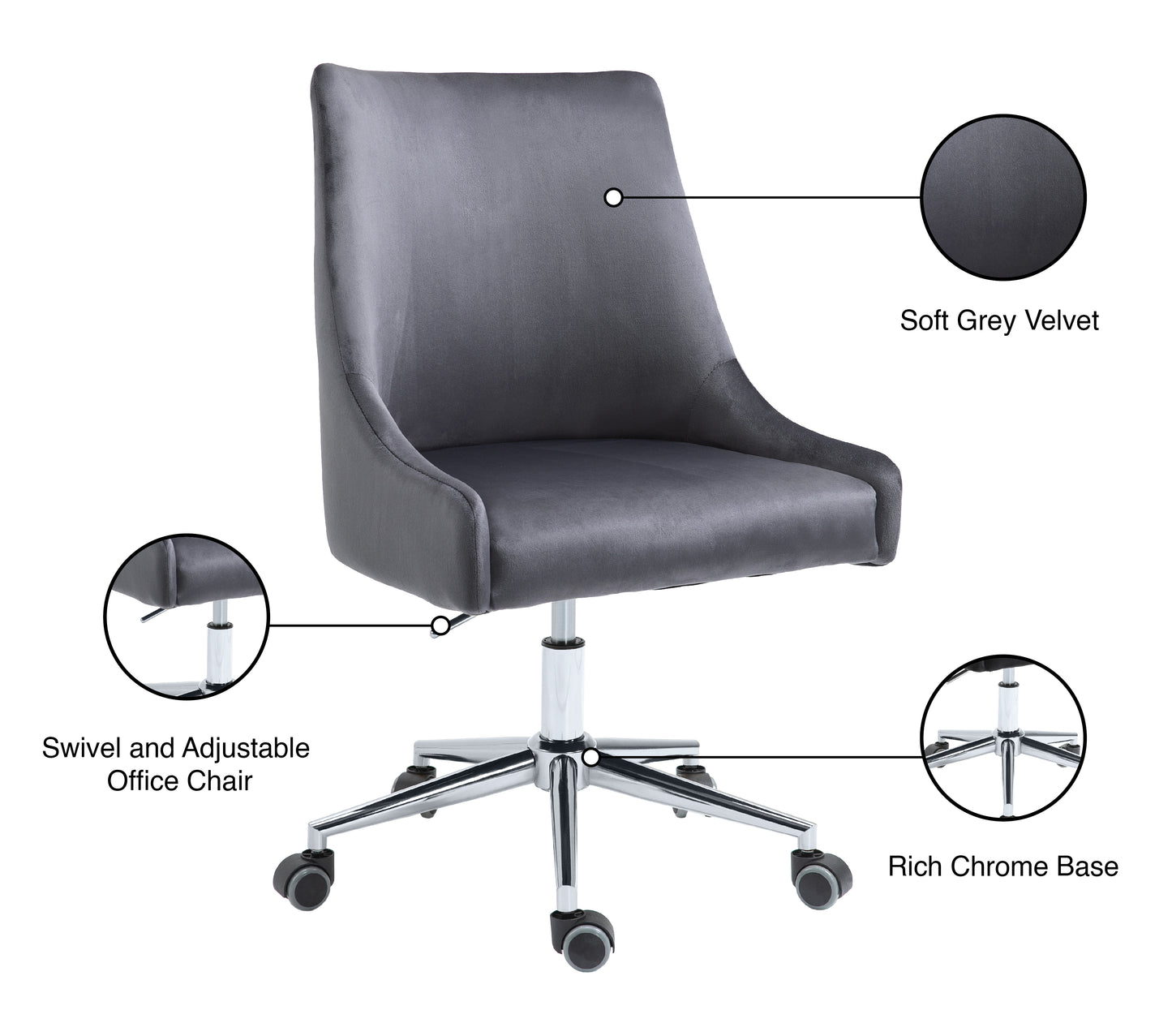 grande grey velvet office chair grey