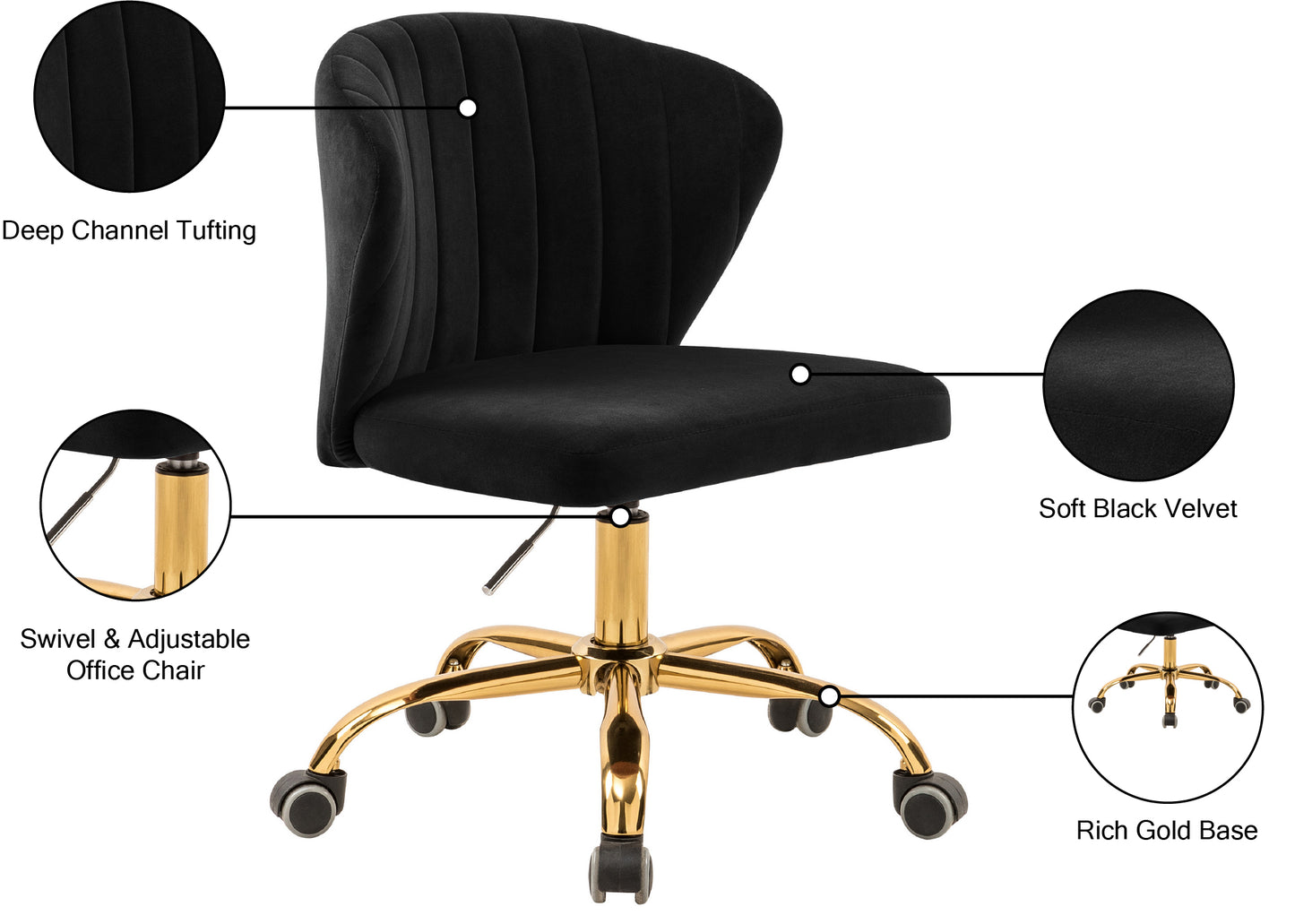 geri black velvet office chair black