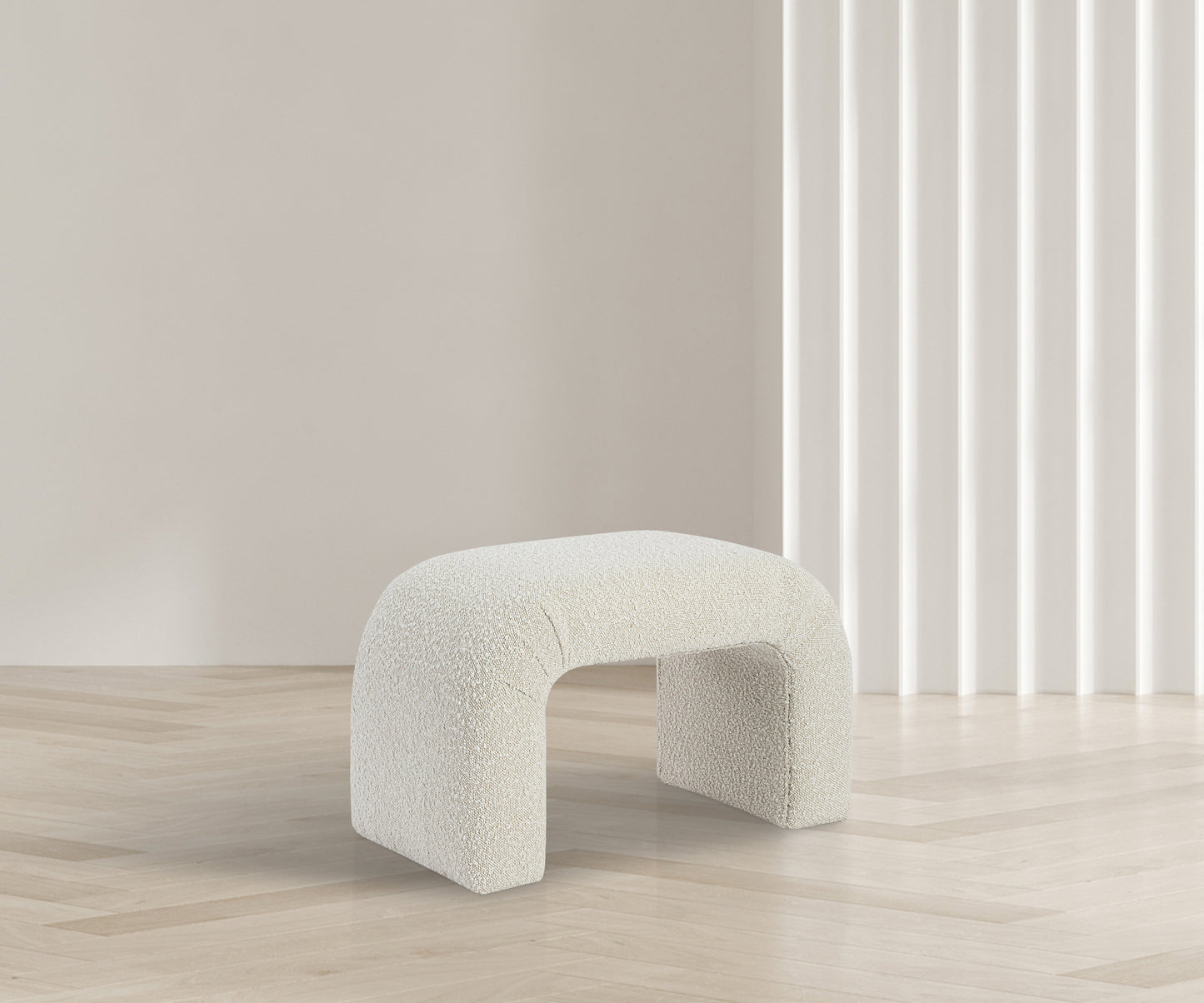 myles cream boucle fabric bench