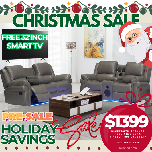 TechGlow LED Reclining Living Room Set Holiday Edition