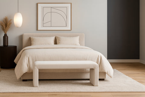 Nola Cream Velvet Upholstered Bench, 1 Piece