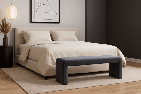 Nola Grey Velvet Upholstered Bench, 1 Piece