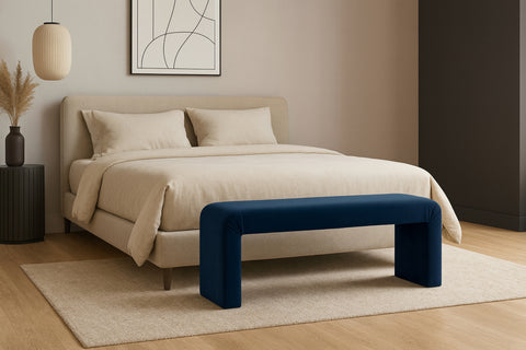 Nola Navy Velvet Upholstered Bench, 1 Piece