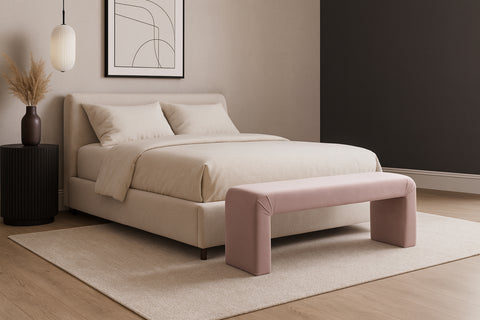 Nola Pink Velvet Upholstered Bench, 1 Piece