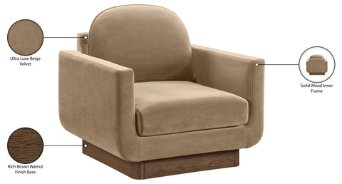 Harlow Beige Velvet Performance Fabric Upholstered Accent Chair, 1 Piece