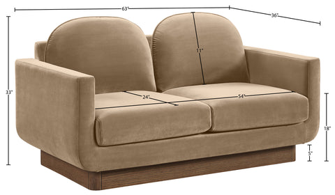 Harlow 63" Beige Velvet Performance Fabric Upholstered Loveseat, 1 Piece