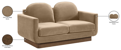 Harlow 63" Beige Velvet Performance Fabric Upholstered Loveseat, 1 Piece
