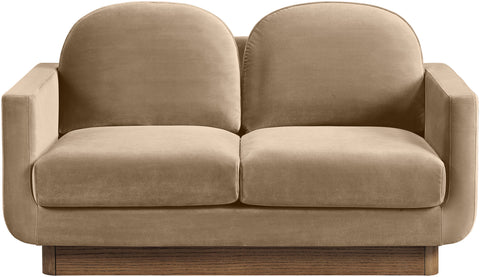Harlow 63" Beige Velvet Performance Fabric Upholstered Loveseat, 1 Piece