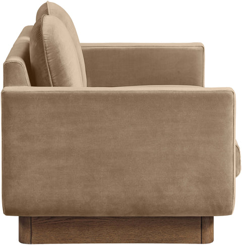 Harlow 63" Beige Velvet Performance Fabric Upholstered Loveseat, 1 Piece