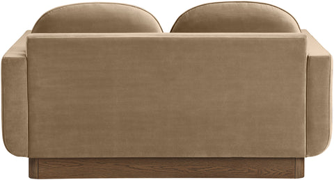 Harlow 63" Beige Velvet Performance Fabric Upholstered Loveseat, 1 Piece