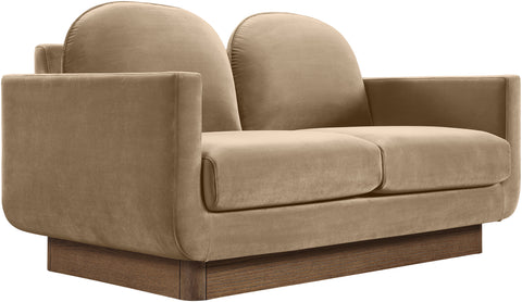 Harlow 63" Beige Velvet Performance Fabric Upholstered Loveseat, 1 Piece