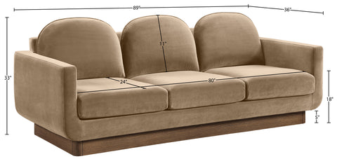 Harlow 89" Beige Velvet Performance Fabric Upholstered Sofa, 1 Piece