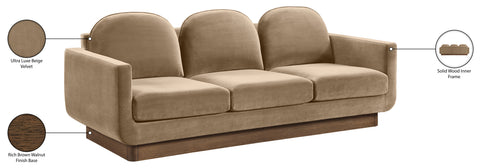 Harlow 89" Beige Velvet Performance Fabric Upholstered Sofa, 1 Piece