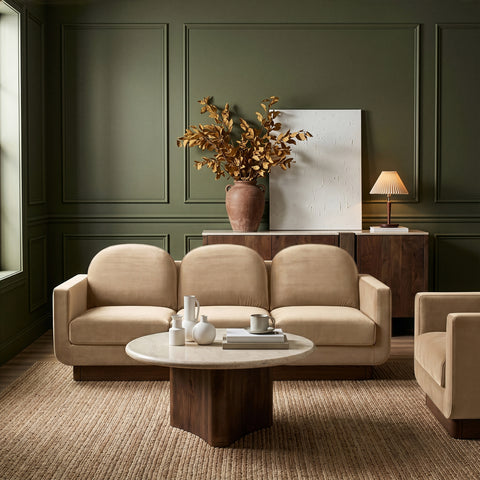 Harlow 89" Beige Velvet Performance Fabric Upholstered Sofa, 1 Piece