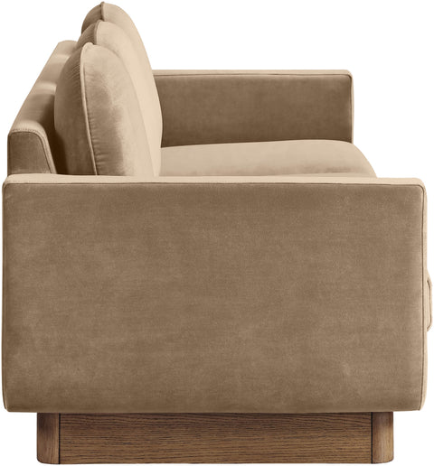 Harlow 89" Beige Velvet Performance Fabric Upholstered Sofa, 1 Piece