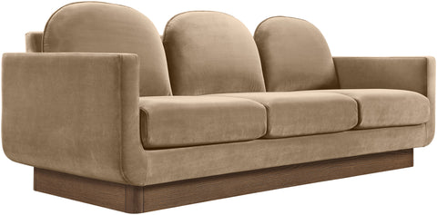 Harlow 89" Beige Velvet Performance Fabric Upholstered Sofa, 1 Piece