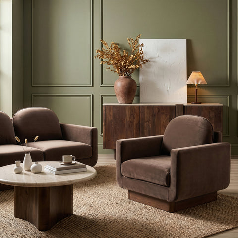 Harlow Brown Velvet Performance Fabric Upholstered Accent Chair, 1 Piece