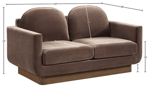 Harlow 63" Brown Velvet Performance Fabric Upholstered Loveseat, 1 Piece