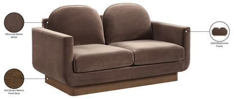 Harlow 63" Brown Velvet Performance Fabric Upholstered Loveseat, 1 Piece